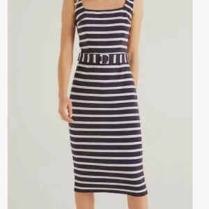 Boden Black and White Striped Midi Dress